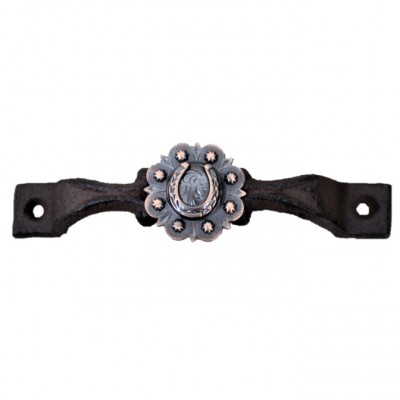 56150B - CAST IRON DRAWER PULL WITH COPPER HORSE SHOE CONCHO